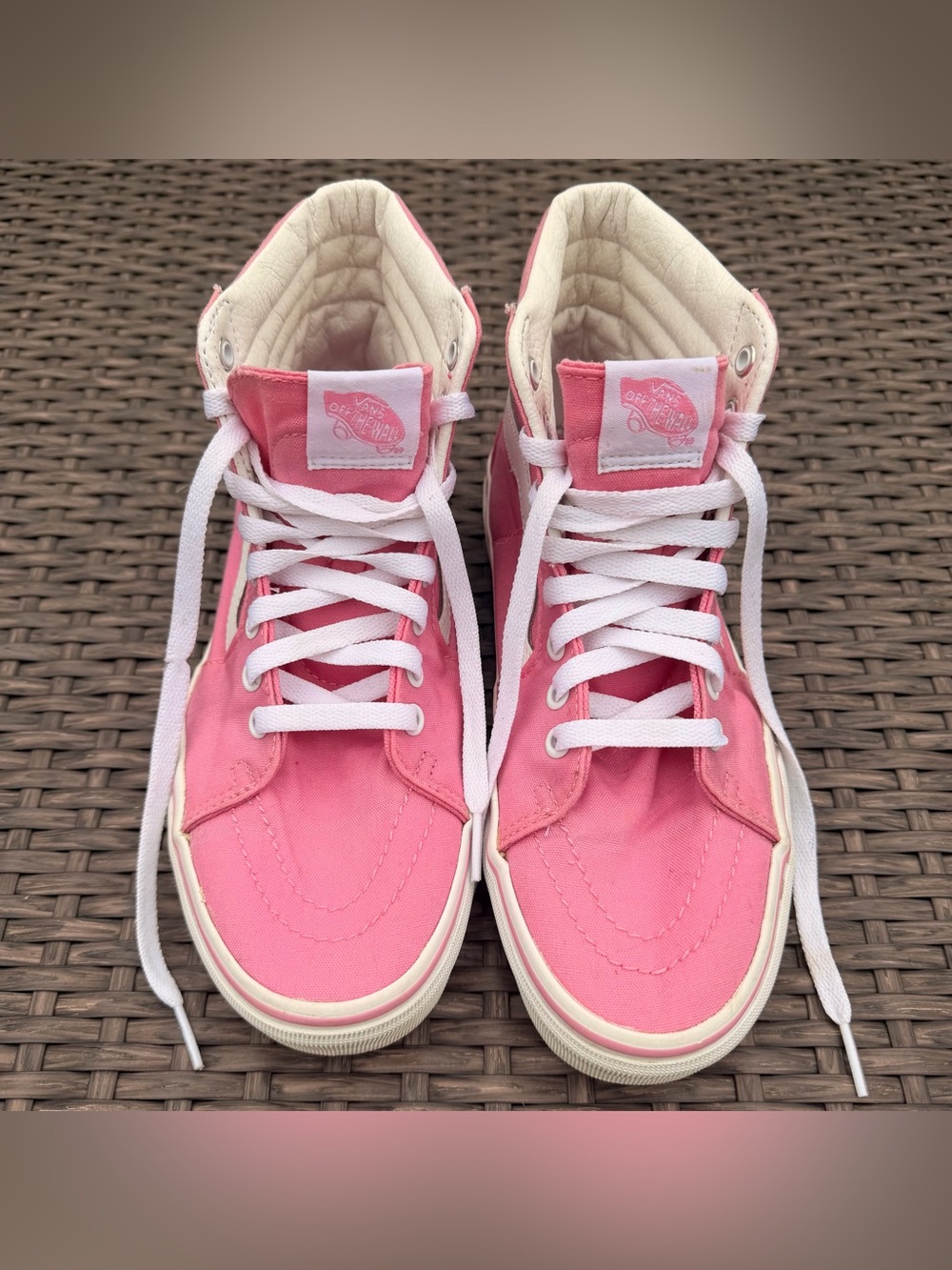 Vans Pink High-Top Canvas Sneakers with White Laces